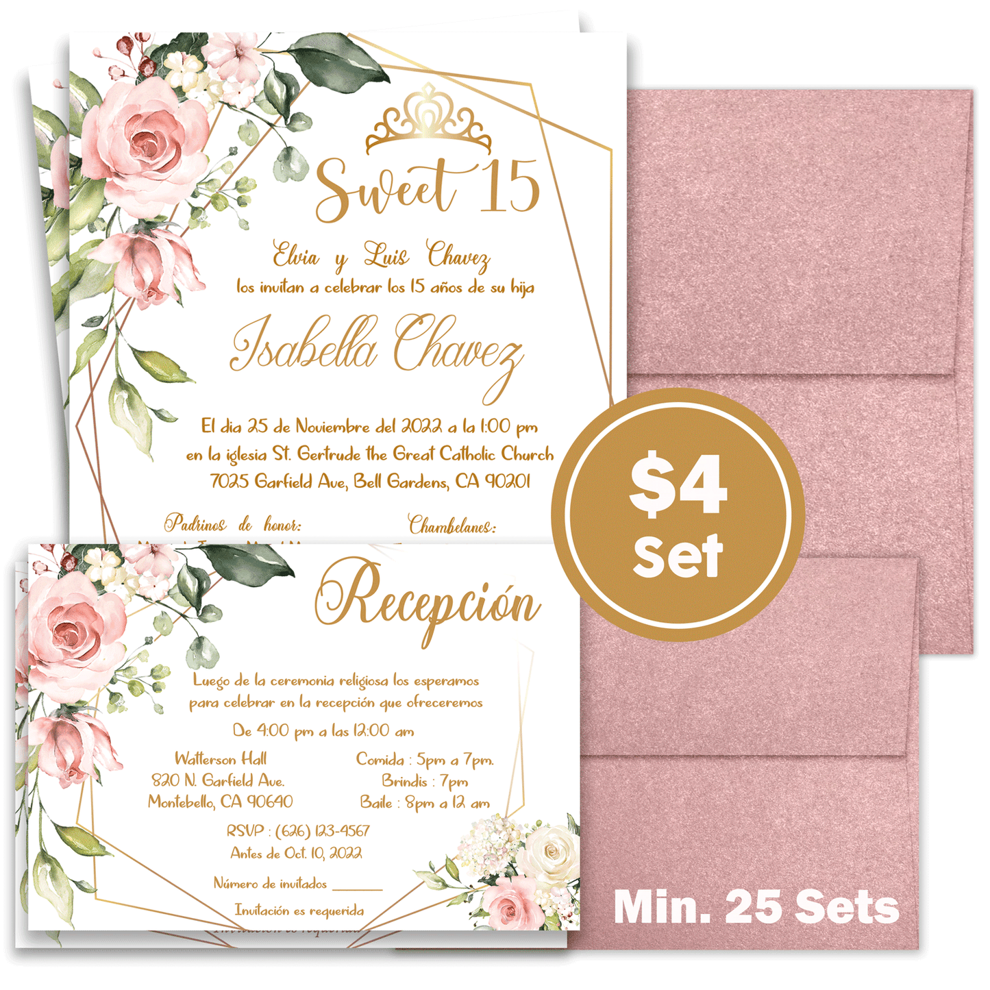 Quince Invitations 25 Sets