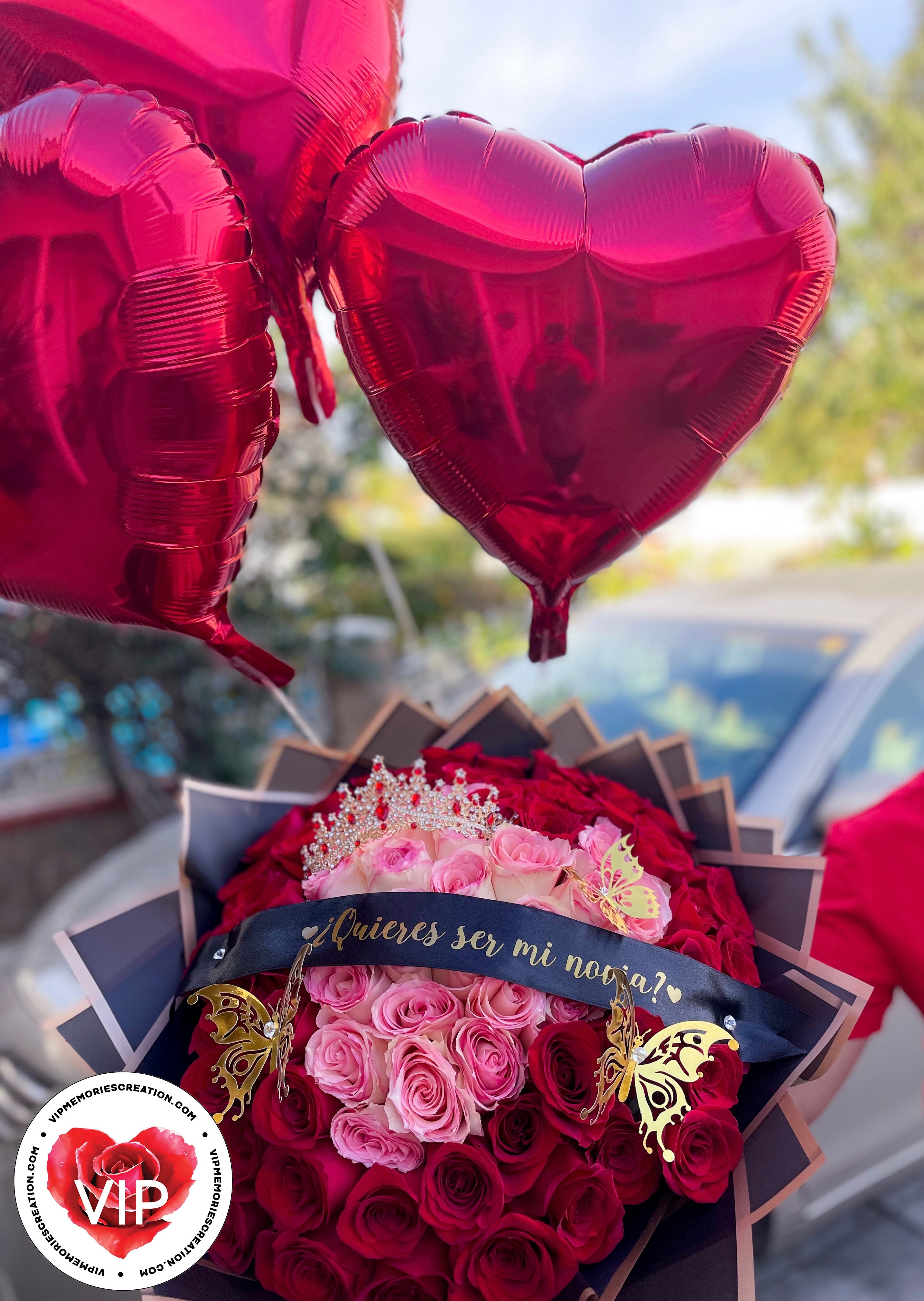 100 Roses Pink Heart Shaped Ramo Buchon – VIP Memories Creation