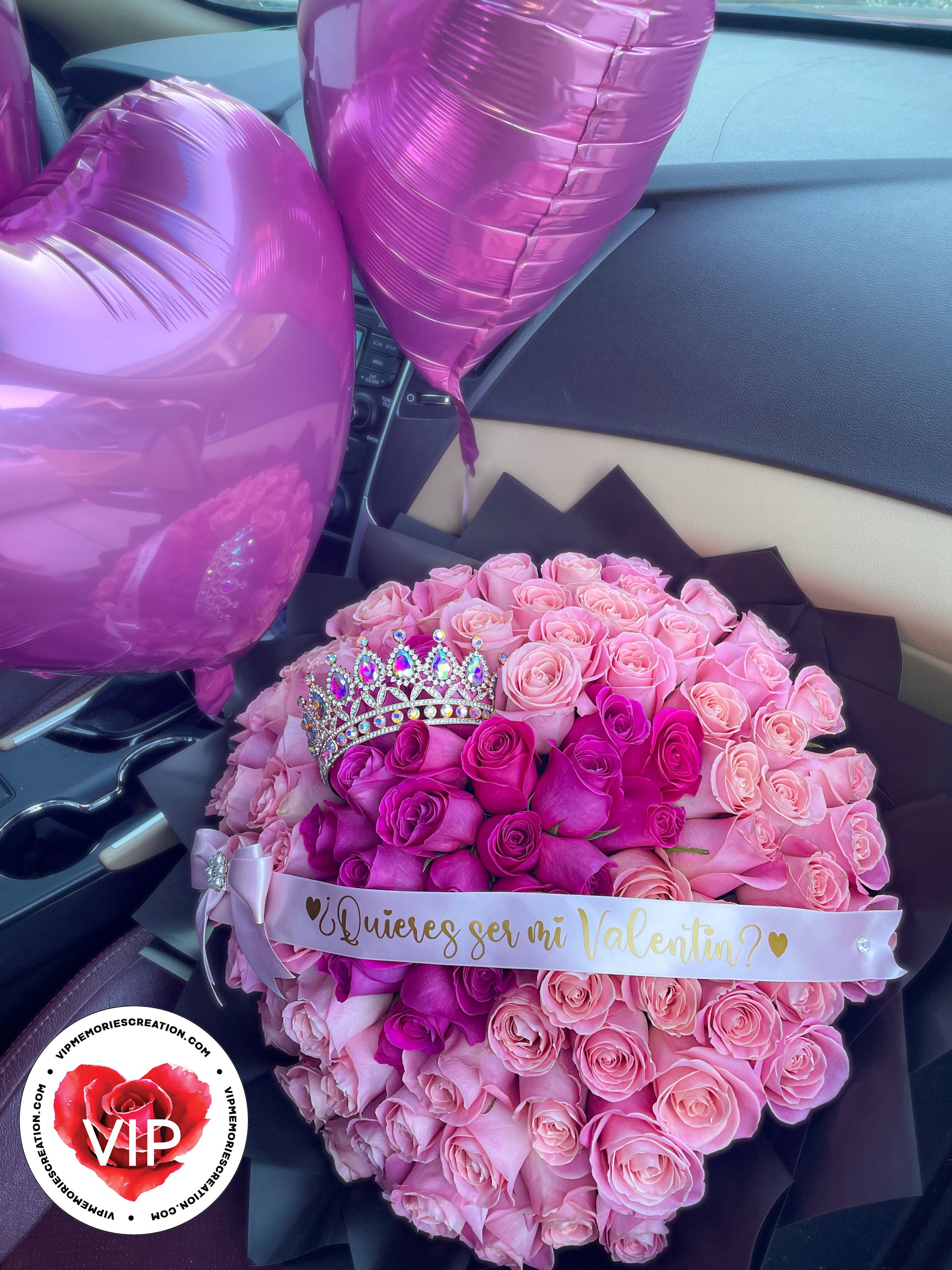 Ramo Buchon 100 Roses Pink Heart Shaped Bouquet – VIP Memories Creation