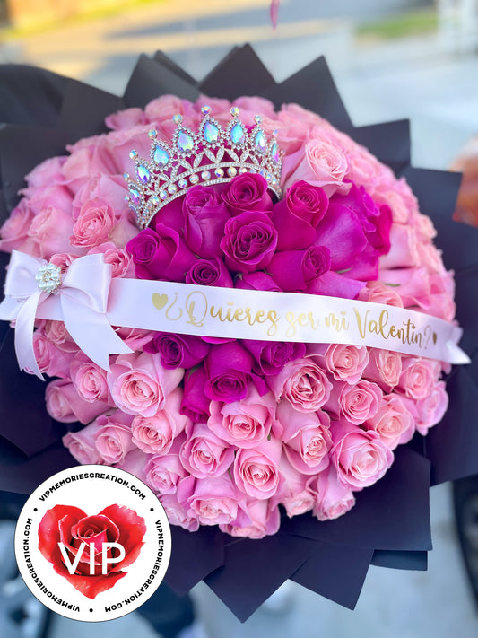 Ramo Buchon 100 Roses Pink Heart Shaped Bouquet